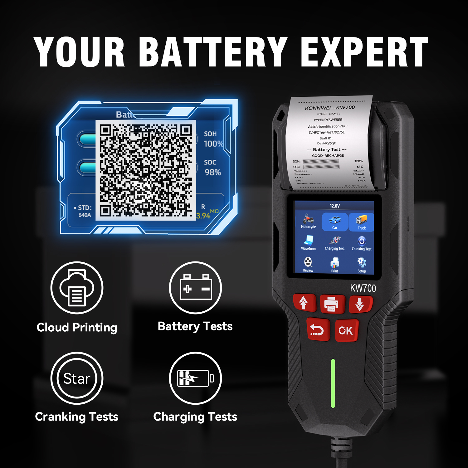 KONNWEI KW700 12V 24V Car & Tr - Battery Load Tester recension och pris